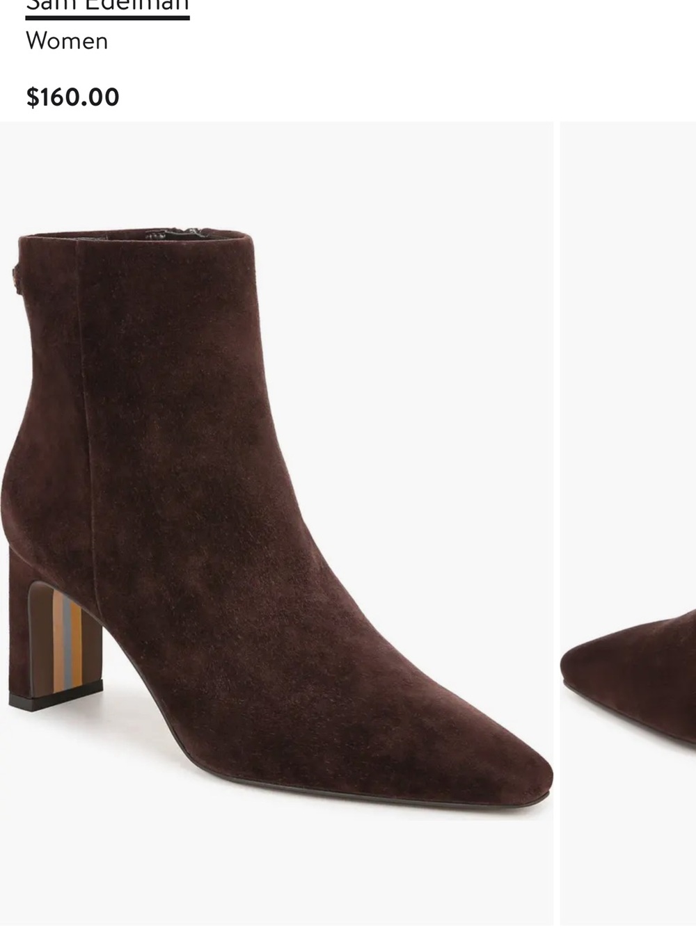 Sam Edelman Dark Brown Suede Pointed Toe Ankle Boot